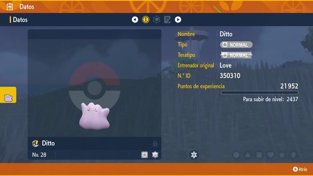 Ditto capturado en Pokémon Escarlata y Púrpura